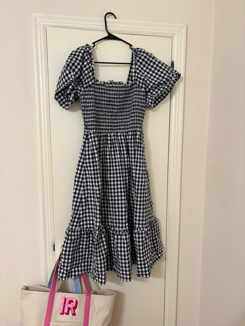 Draper James ' Navy and White Gingham Puff Sleeve Dress